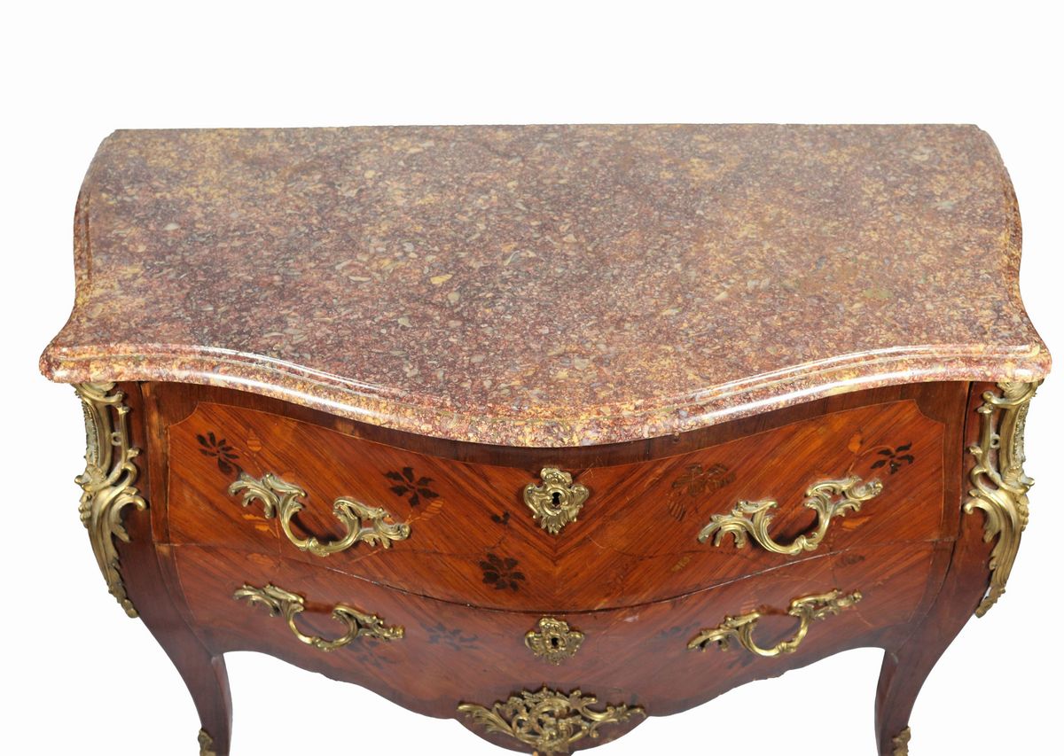 Commode Napoleone III in ebano viola e bois de rose