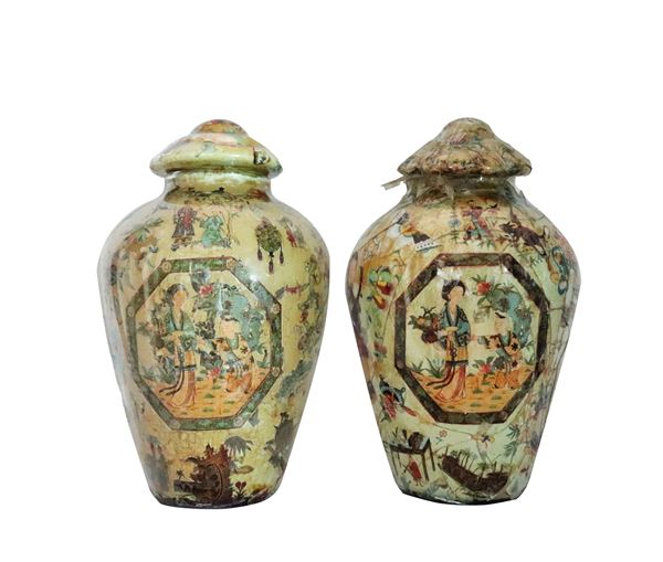 Pair of glass painted potiches