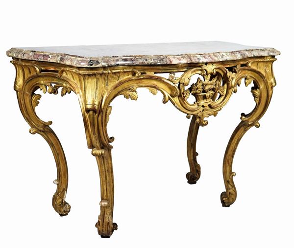 Louis XV Piedmontese console in gilded wood