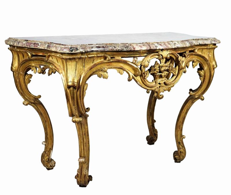 Consolle piemontese Luigi XV in legno dorato