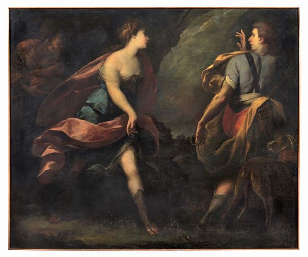 Maestro Italiano XVII Secolo - "Diana and Atteone" large oil painting on canvas