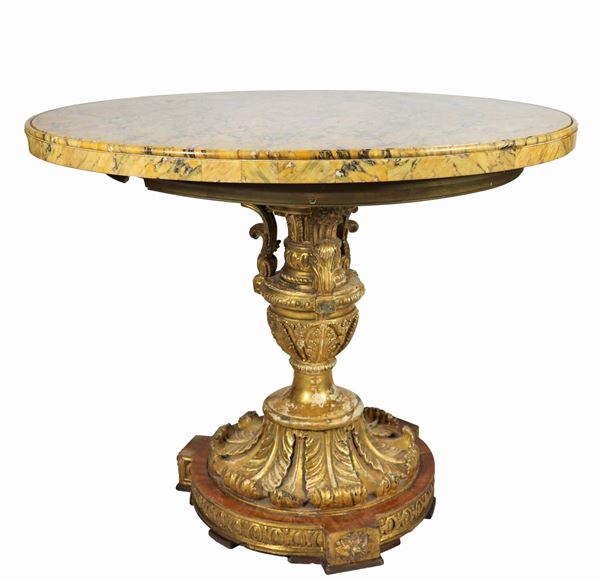 Tavolo tondo da centro Luigi XVI in legno dorato