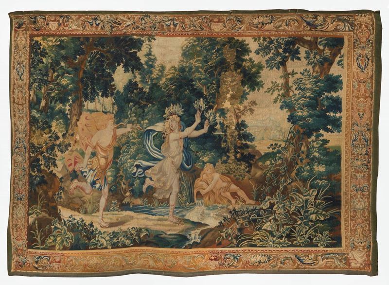 Grande arazzo a colori vegetali "Apollo e Dafne"