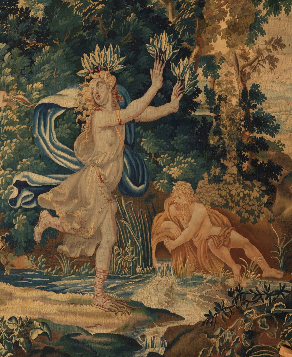 Grande arazzo a colori vegetali "Apollo e Dafne"