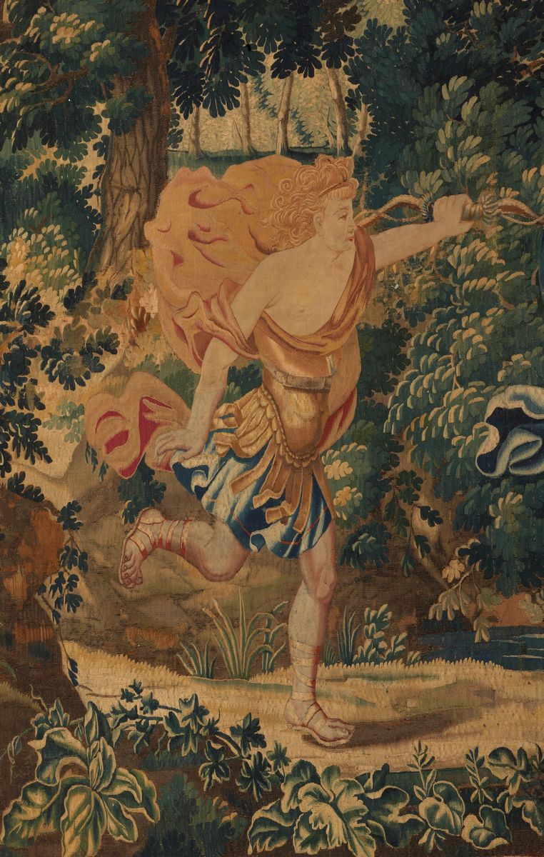 Grande arazzo a colori vegetali "Apollo e Dafne"