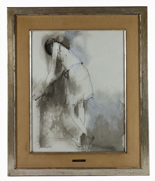 Jean Jansem - "Dancer". Signed. Mixed technique painting on paper