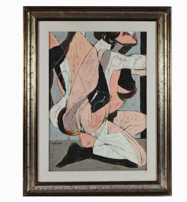 Hamouda Bashir - "Abstract girl nude". Signed. Oil painting on canvas