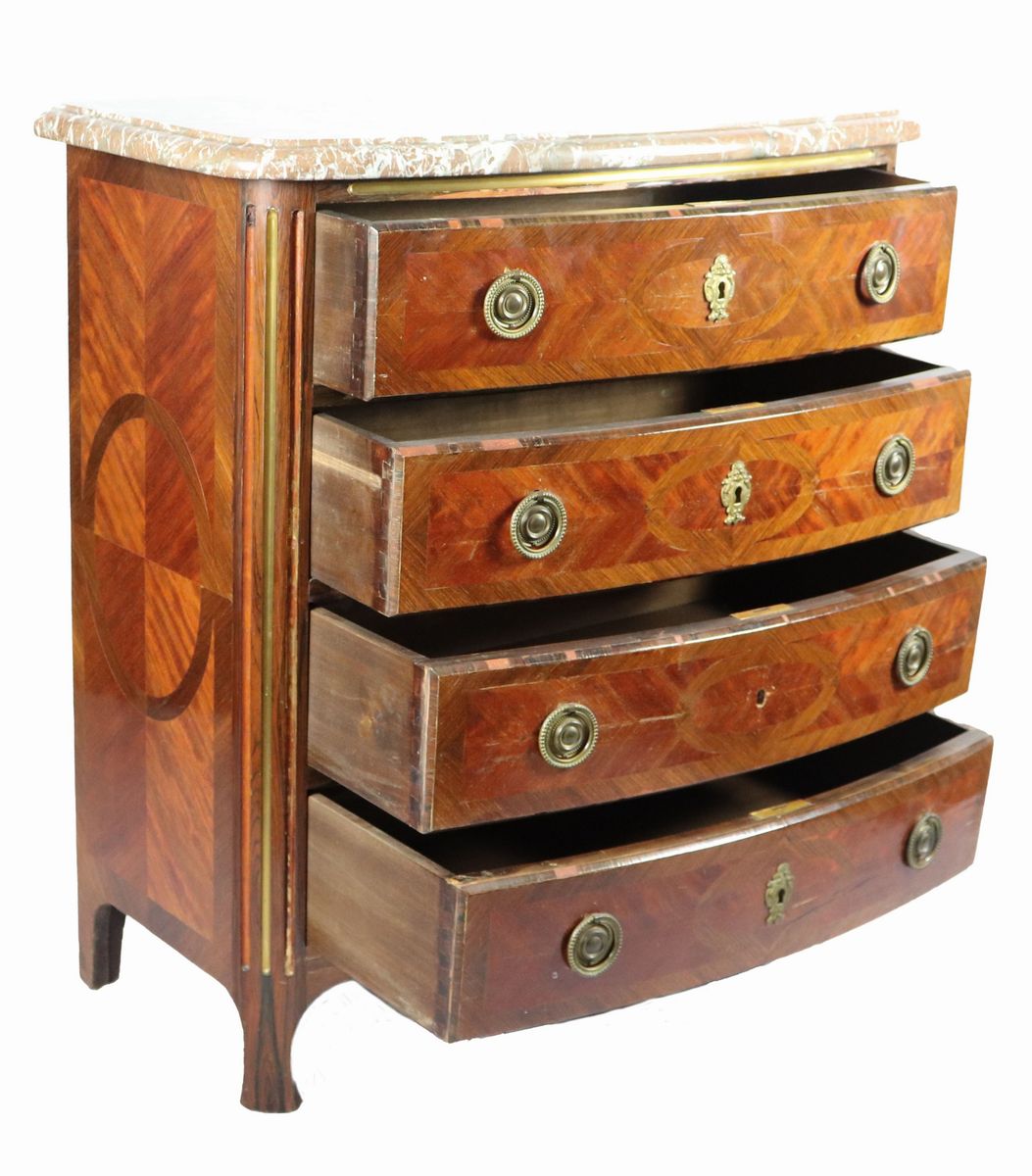 Piccola commode Napoleone III in bois de rose ed ebano viola