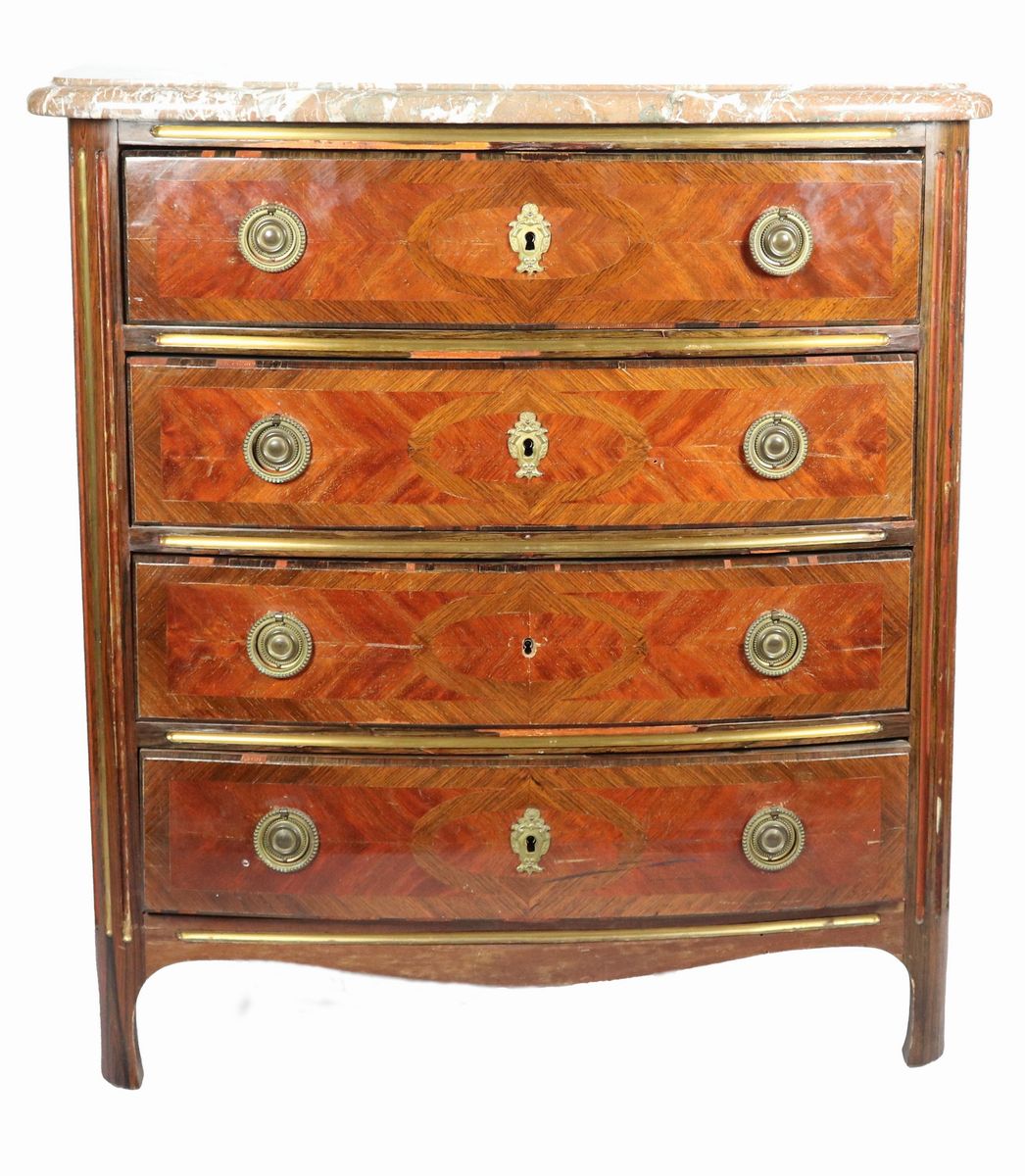 Piccola commode Napoleone III in bois de rose ed ebano viola