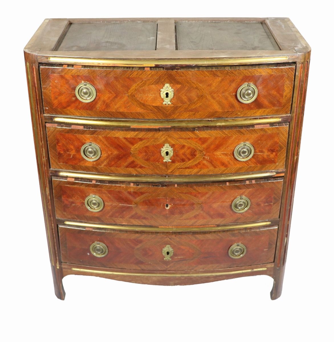 Piccola commode Napoleone III in bois de rose ed ebano viola