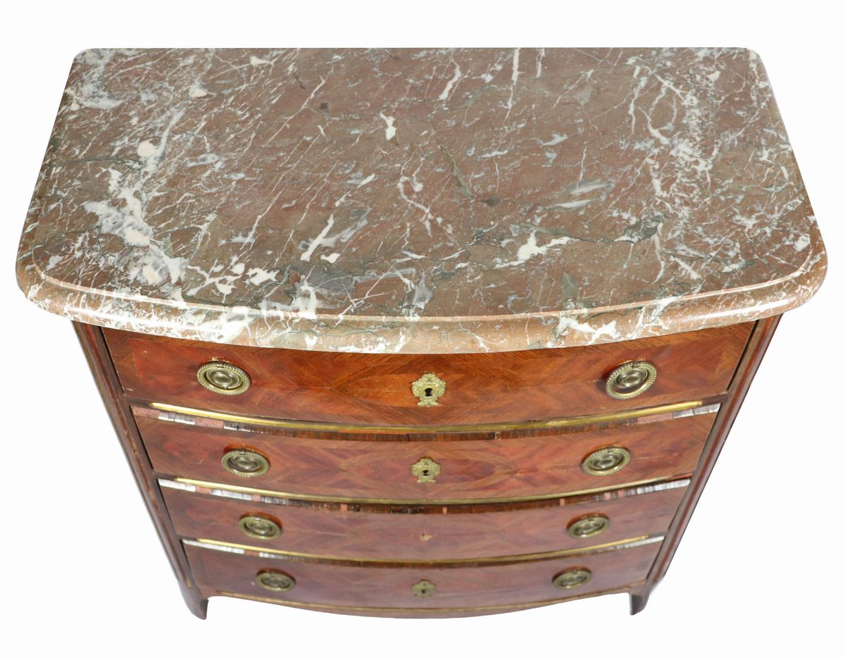 Piccola commode Napoleone III in bois de rose ed ebano viola