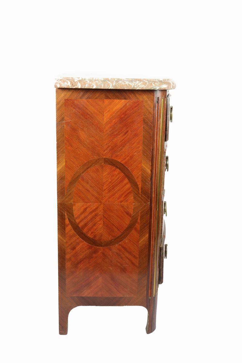 Piccola commode Napoleone III in bois de rose ed ebano viola