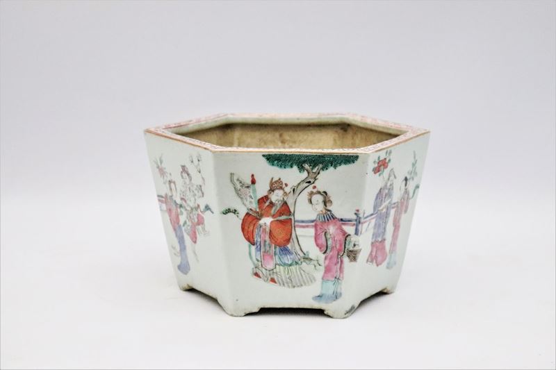 Cachepot cinese esagonale in porcellana