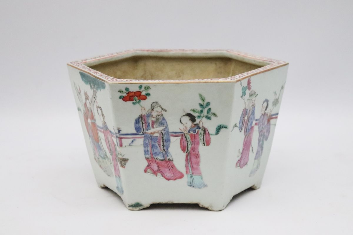 Cachepot cinese esagonale in porcellana