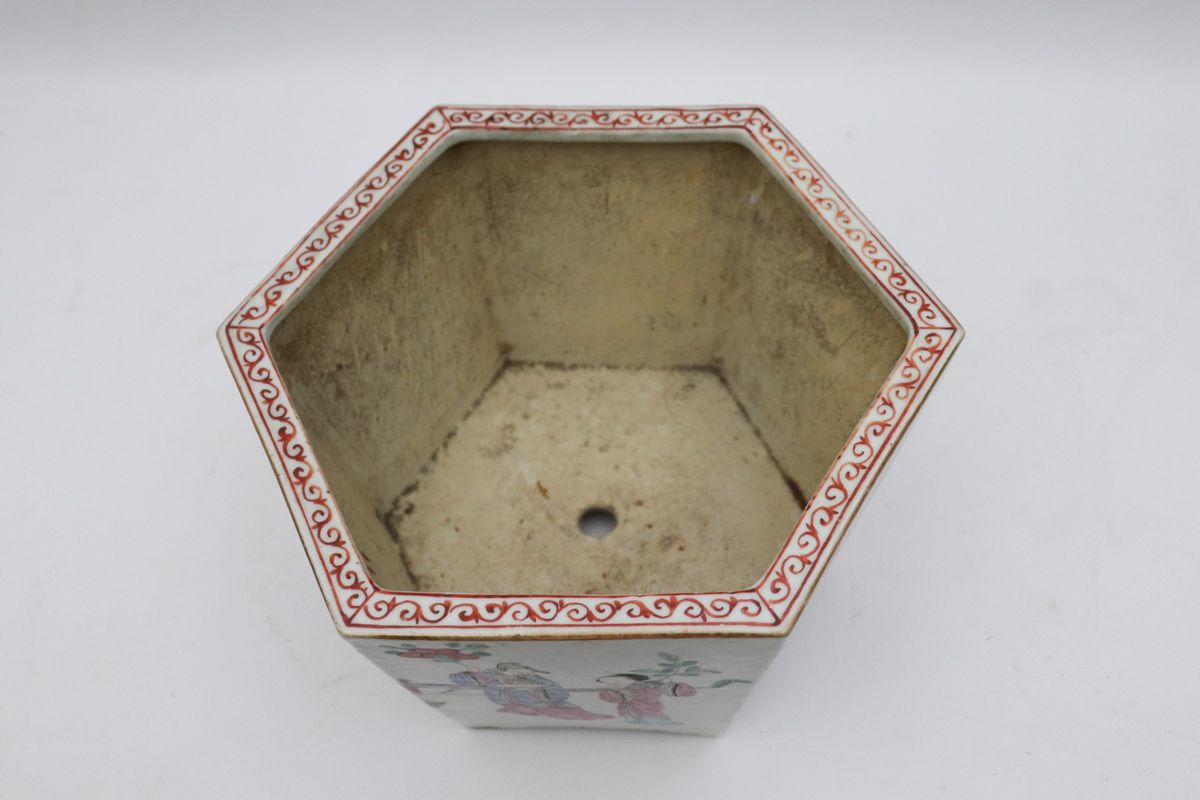 Cachepot cinese esagonale in porcellana