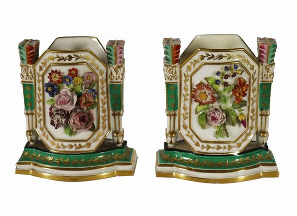 Pair of small porcelain planters signed Jacob Petit