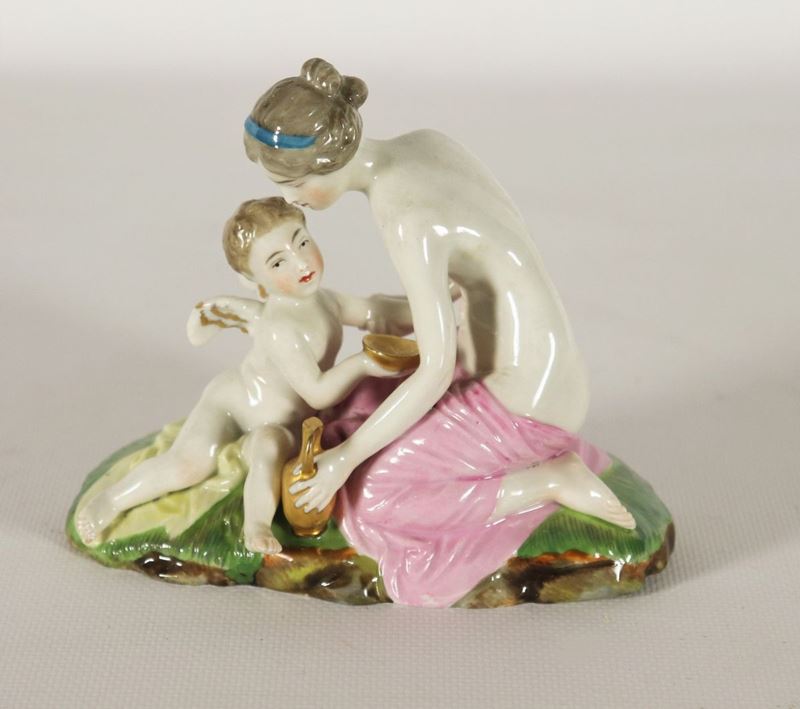 Piccolo gruppo "Venere e Cupido" in porcellana di Hochst