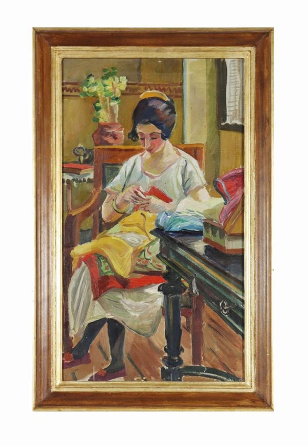 Arte Contemporanea - "La mendatrice" oil painting on canvas