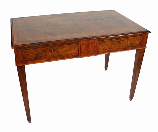 Louis XVI desk table in walnut, bois de rose and tuja briar