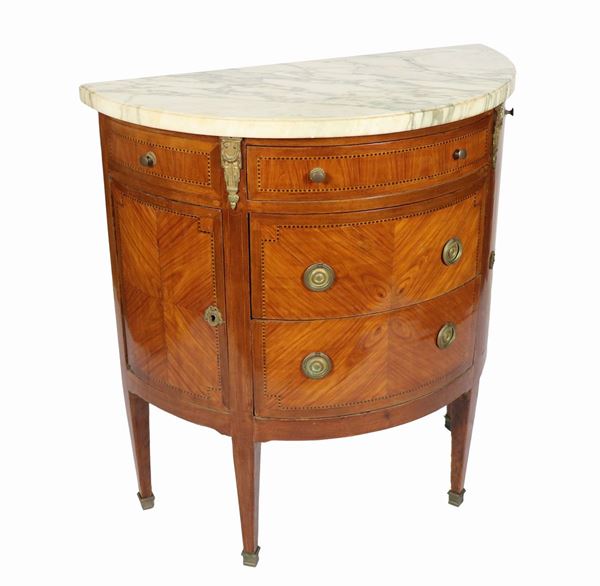 Piccola commode francese demi lune Napoleone III in bois de rose 