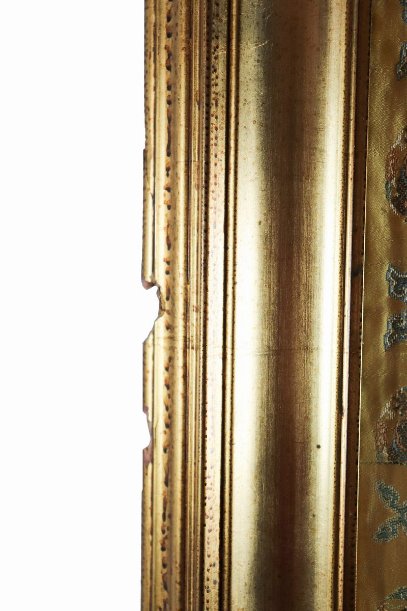 Antico pannello ricamato e dipinto su seta "Buddha"