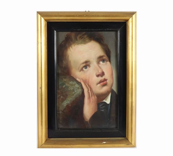 Pittore Italiano Fine XIX Secolo - "Pensive Child's Face" small thin oil painting on paper