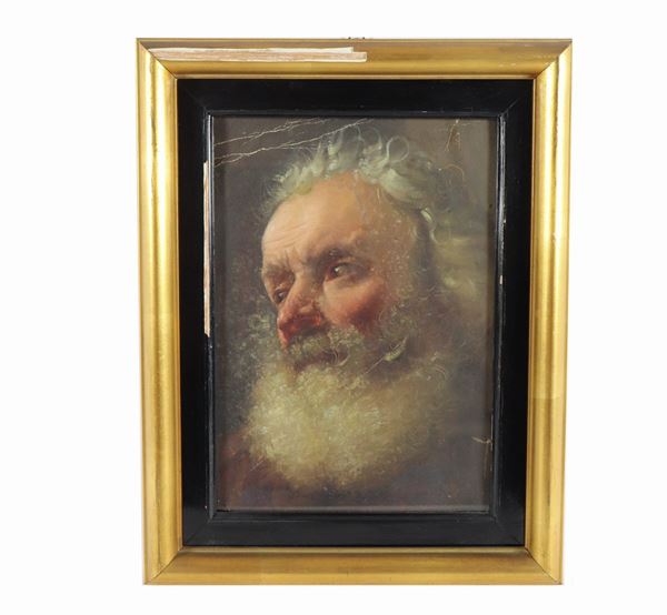 Pittore Italiano Fine XIX Secolo - "Volto di vecchio con barba" piccolo dipinto ad olio magro su carta