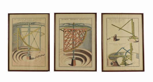Three antique color prints "Astronomical instruments"
