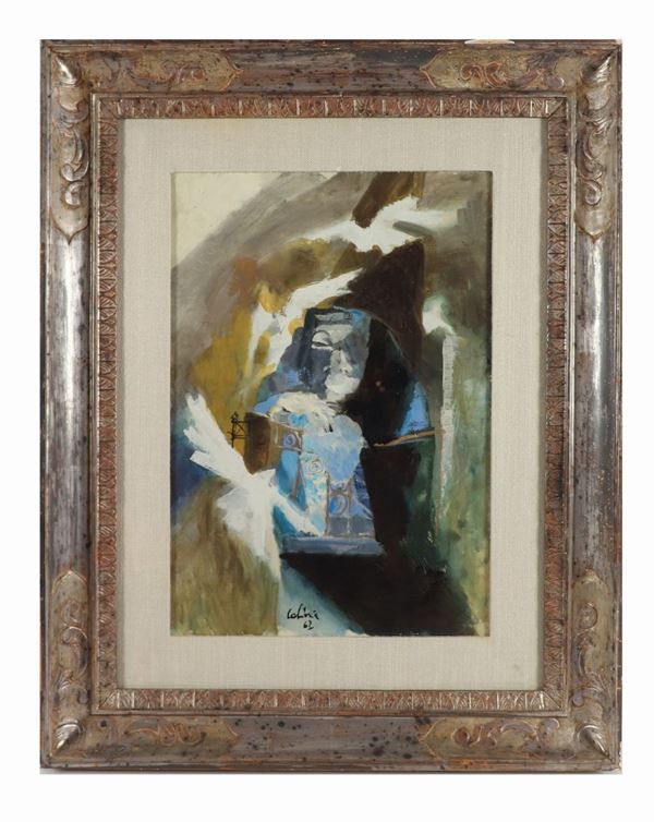 Ennio Calabria - "Abstract subject". Signed and dated 1962. Oil painting on canvas