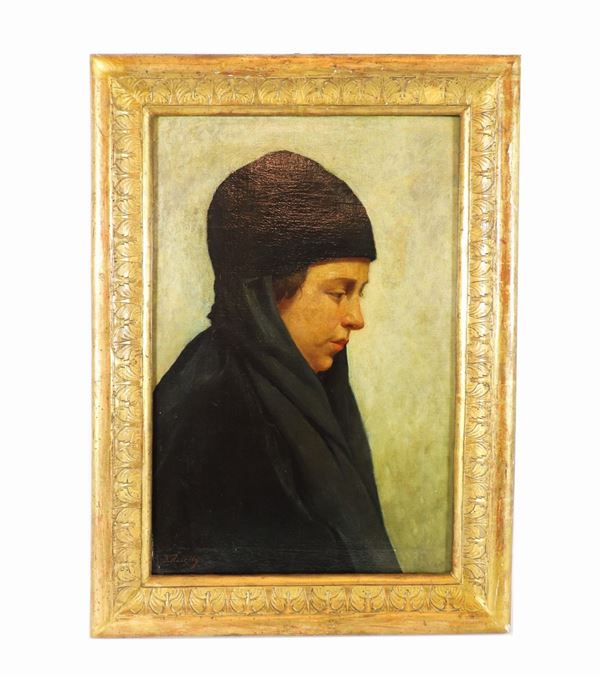 Domenico Morelli - It bears the signature of. "Girl's mourning" oil painting on canvas