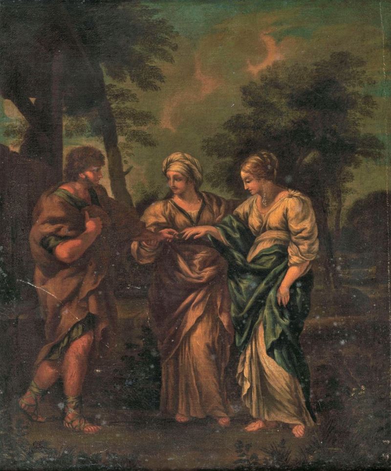 Allievo di. "Il matrimonio tra Giacobbe e Rachele" dipinto ad olio su tela