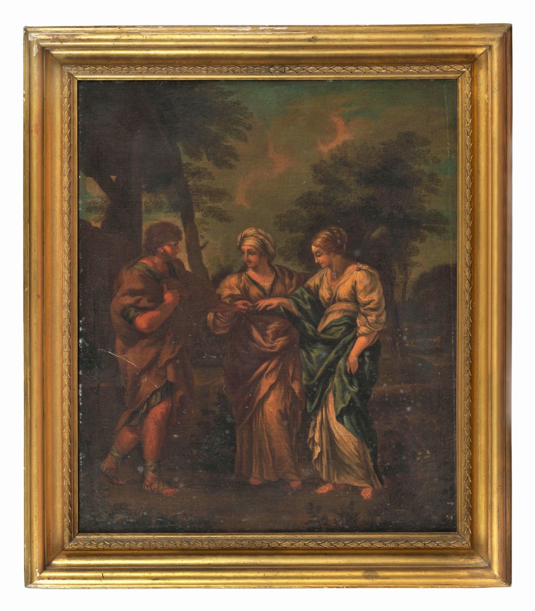 Allievo di. "Il matrimonio tra Giacobbe e Rachele" dipinto ad olio su tela