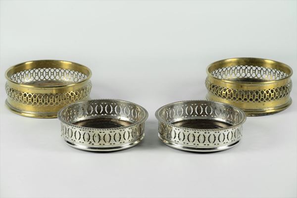 Two Pairs of silver metal bottle holders