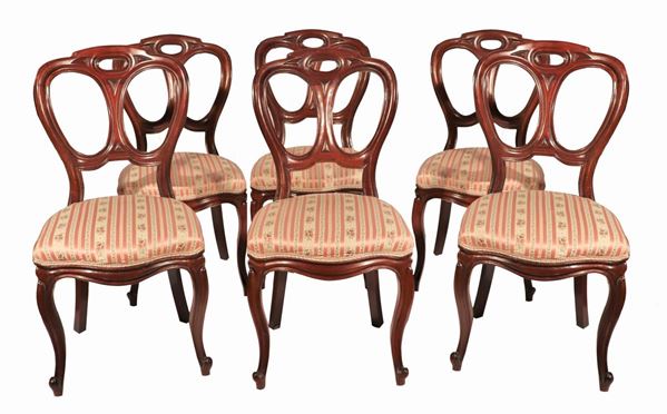 Lotto di sei antiche sedie in mogano