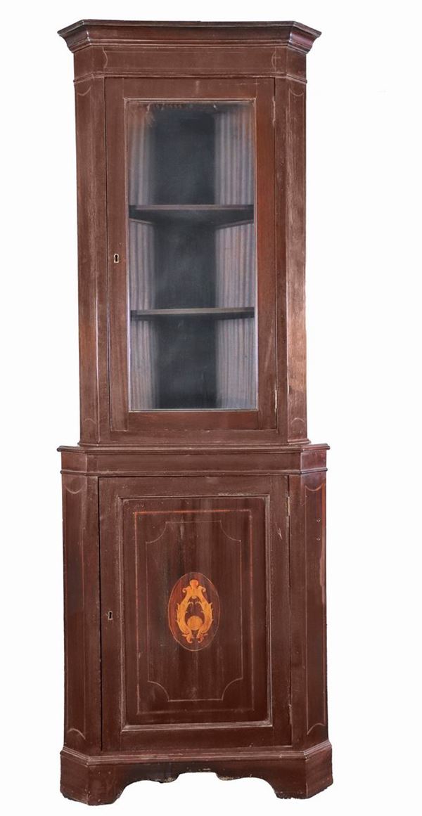 English corner cabinet in mahogany with two bodies