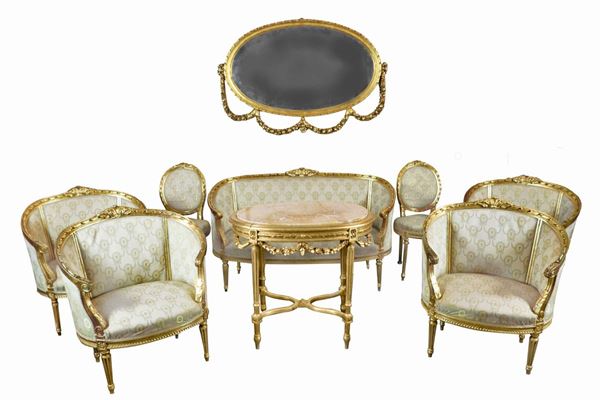 Salotto francese in legno dorato (9 pz)