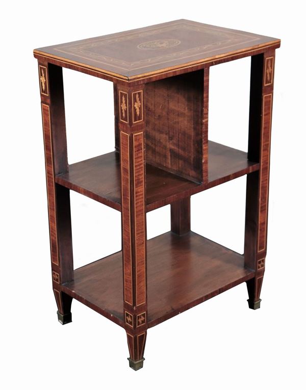 Small book holder table in walnut and bois de rose