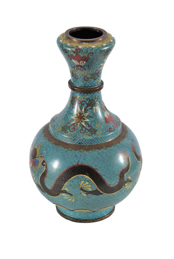 Antique Chinese vase in light blue cloisonné enamel