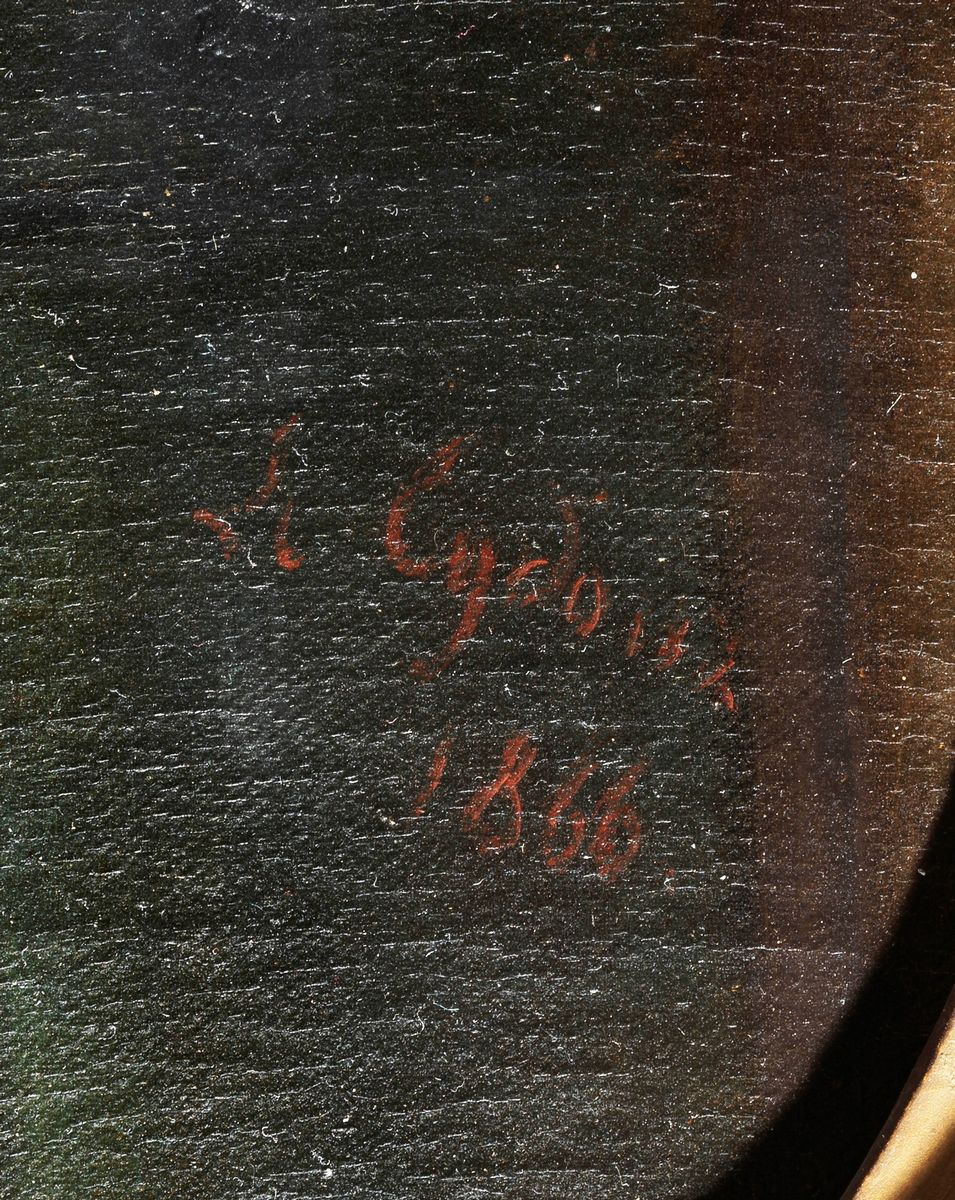 "Nobile alla locanda". Firmato e datato 1866. Dipinto ad olio su tela