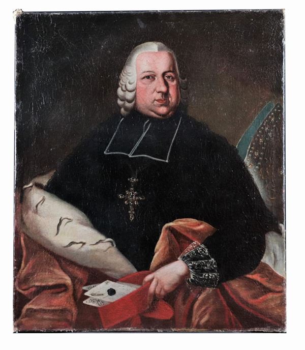 Pittore Inglese XIX Secolo - "Portrait of Cardinal with ermine" oil painting on canvas