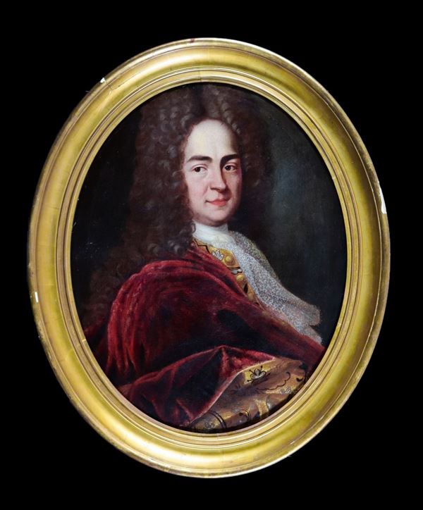 Maestro Inglese XVIII Secolo - 'Ritratto di nobiluomo' dipinto ovale ad olio su tela