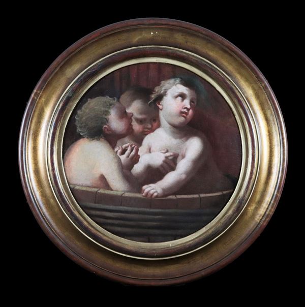 Pittore Romano Fine XVII Secolo - "Faces of little angels" painted in oil on canvas