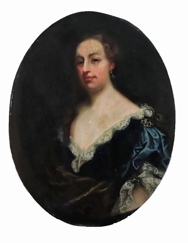 Pittore Francese Inizio XIX Secolo - "Portrait of a noblewoman" oval oil painting on canvas