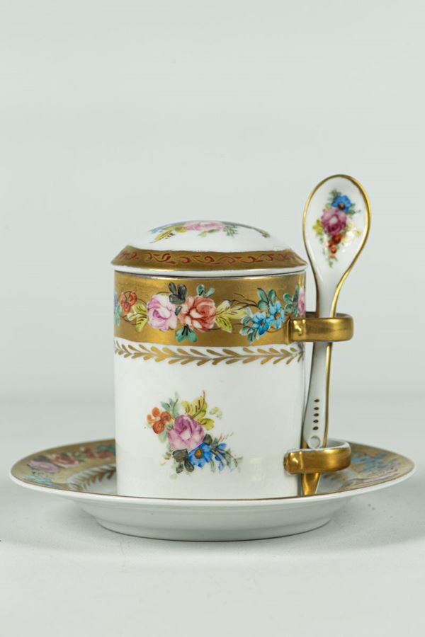 Creamer with saucer and spoon in French Limoges porcelain