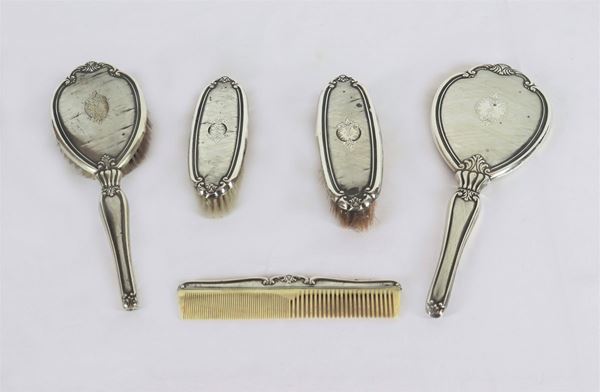 Remnant of antique silver toilet set (5 pcs)