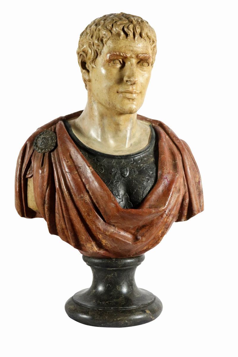 Busto "Imperatore Romano" decorato a finto marmo