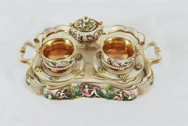 Capodimonte enamelled porcelain breakfast tea (4 pcs)