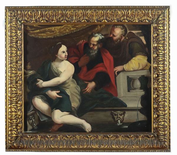 Scuola Bolognese Inizio XVIII Secolo - "Susanna e i vecchioni" dipinto ad olio su tela