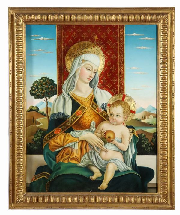 Scuola Toscana Inizio XIX Secolo - "La Madonna della mela" dipinto ad olio su tavola