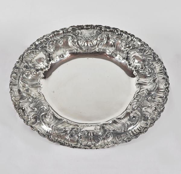 Large round-shaped plate in silver gr. 600